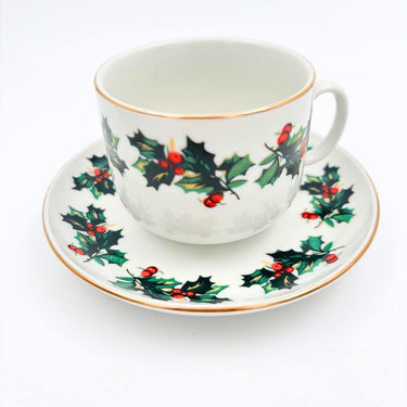 kerstservies hulstblad kop en schotel onbijtset