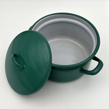 Emaille vintage pan smaragdgroen | diamater 22 cm