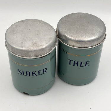 Set emaille voorraadbussen suiker en thee | lichtblauw