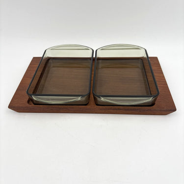 Vintage Deense snackset | glas en teak