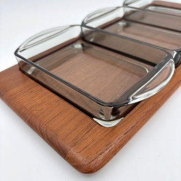 Vintage Deense snackset | glas en teak
