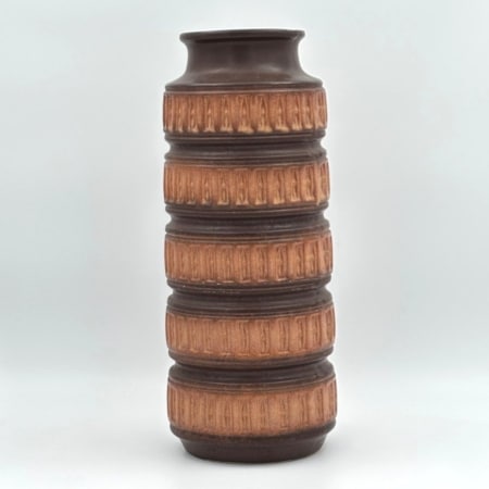 Vintage vloervaas West-Germany 268-40 in bruin en lichtbruin keramiek met reliëfbanden